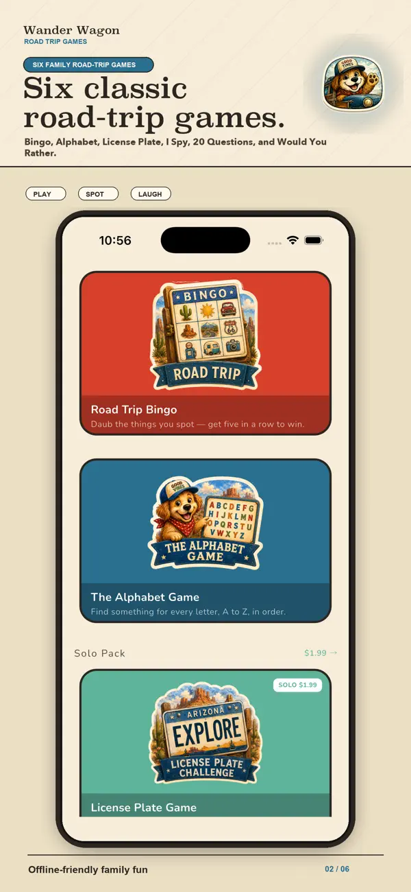 Six classic road trip games App Store screenshot