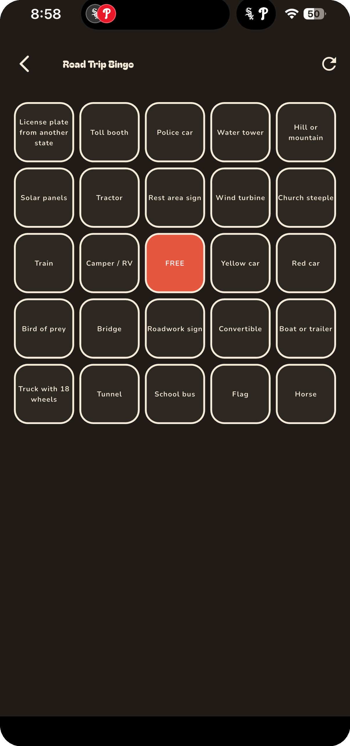 Road Trip Bingo