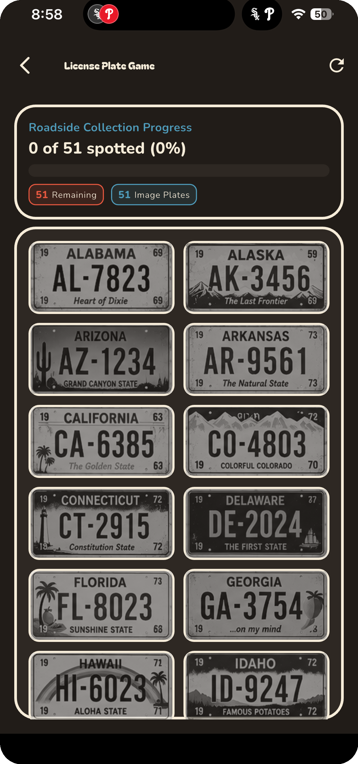 License Plate game