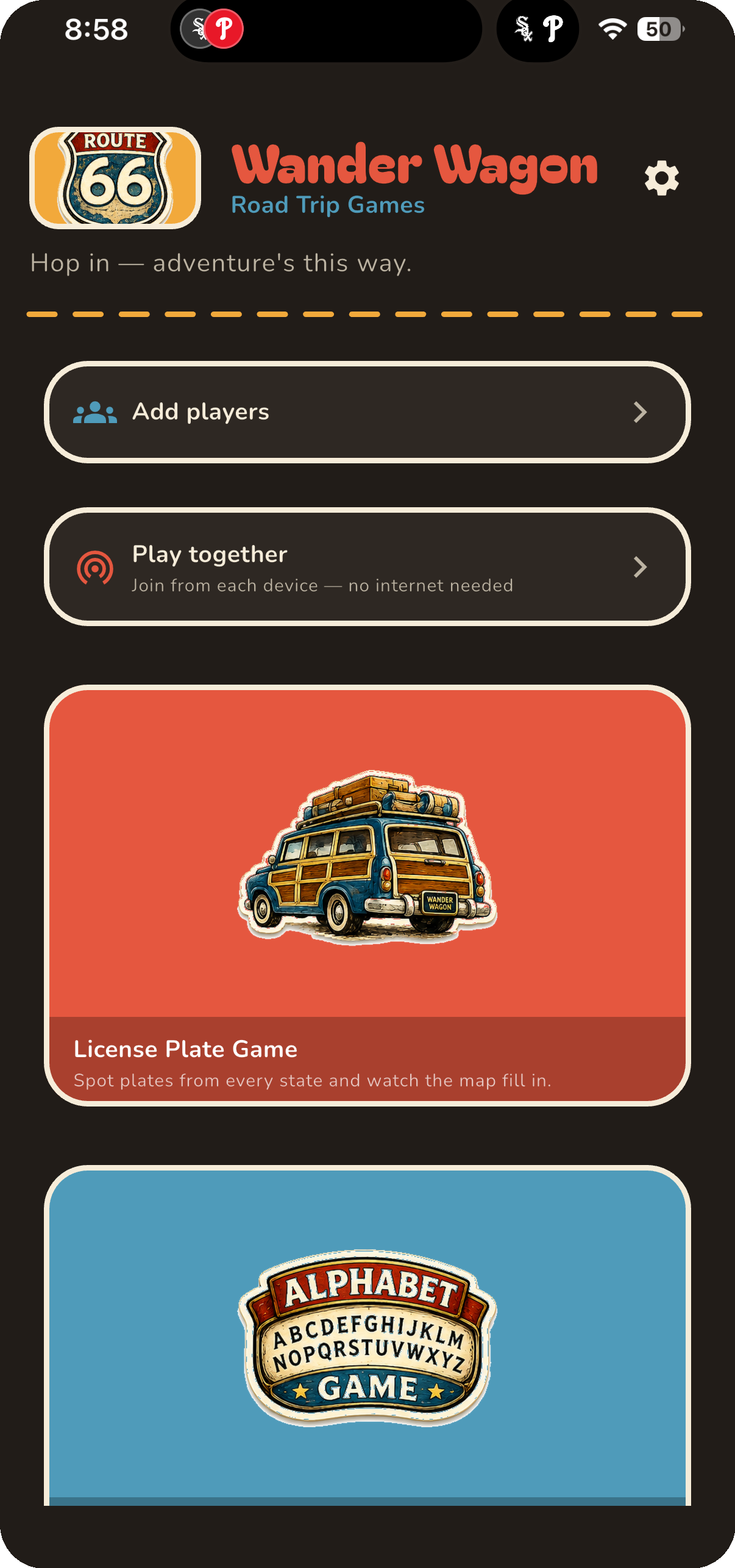 Wander Wagon game menu on iPhone